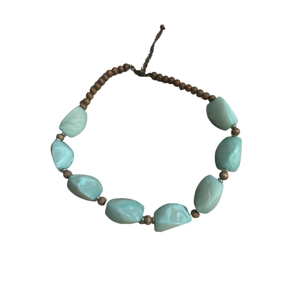 Vintage Wooden and Lucite Mint Beaded Costume Necklace With Adjustable Clasp